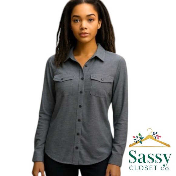 EDDIE BAUER, Gray Button Down, Sz S, Excellent - Picture 1 of 7